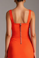Load image into Gallery viewer, Orange Deep V-Neck Sheath Evening Dress