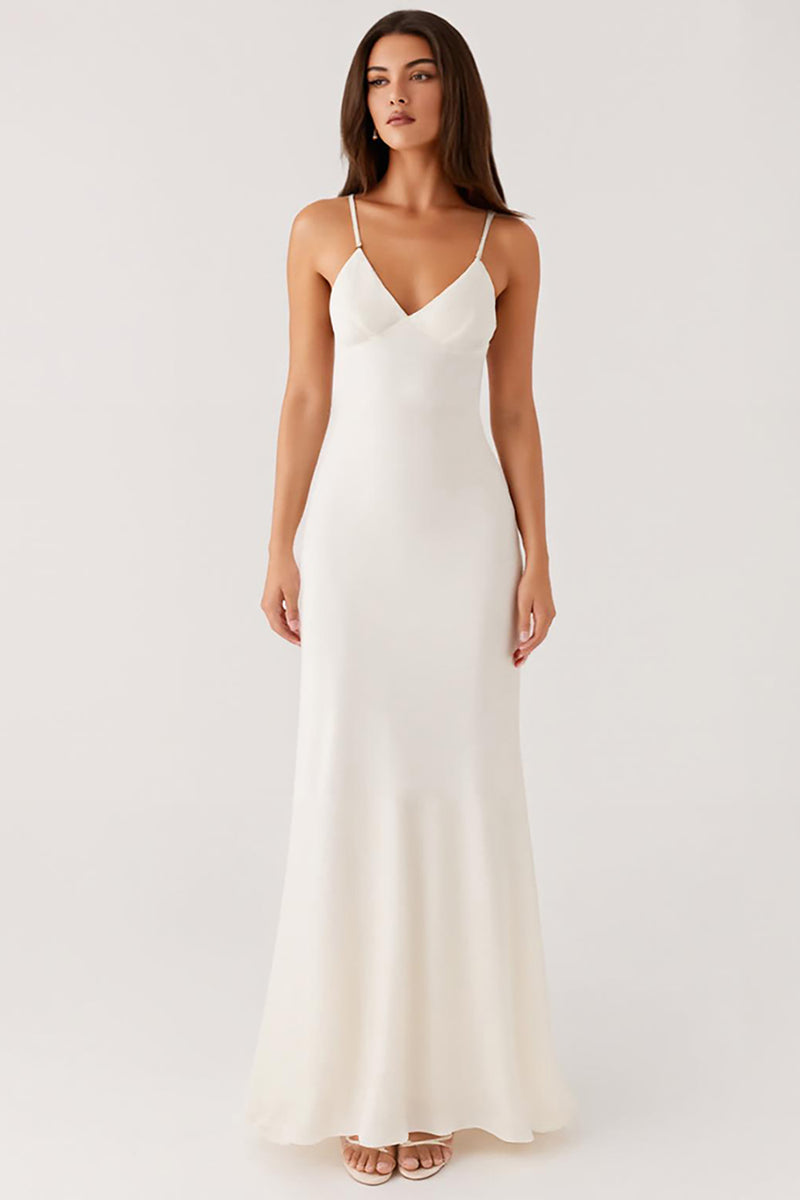 Load image into Gallery viewer, Ivory Spaghetti Straps Sheath Evening Dress