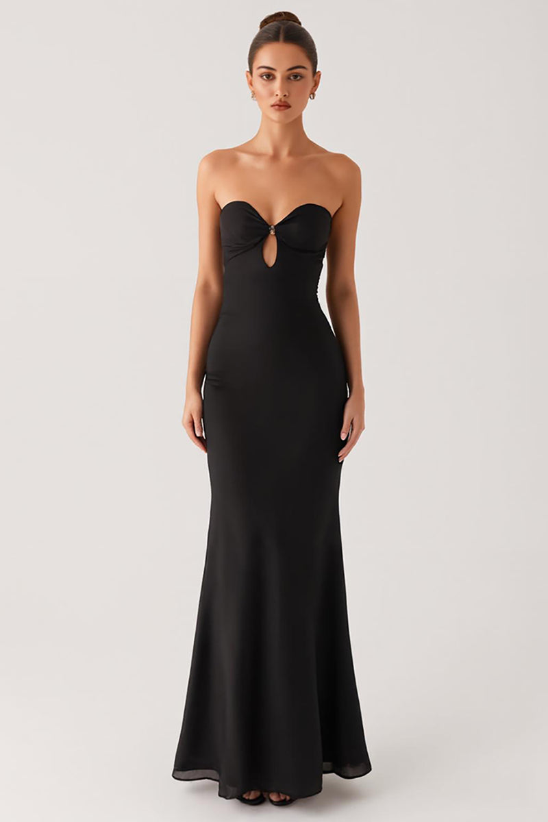 Load image into Gallery viewer, Strapless Mermaid Cut Out Black Tie Dress