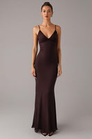 Load image into Gallery viewer, Brown Sheath Spaghetti Straps Formal Dress
