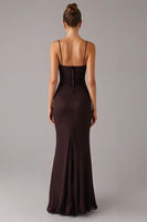 Load image into Gallery viewer, Brown Sheath Spaghetti Straps Formal Dress