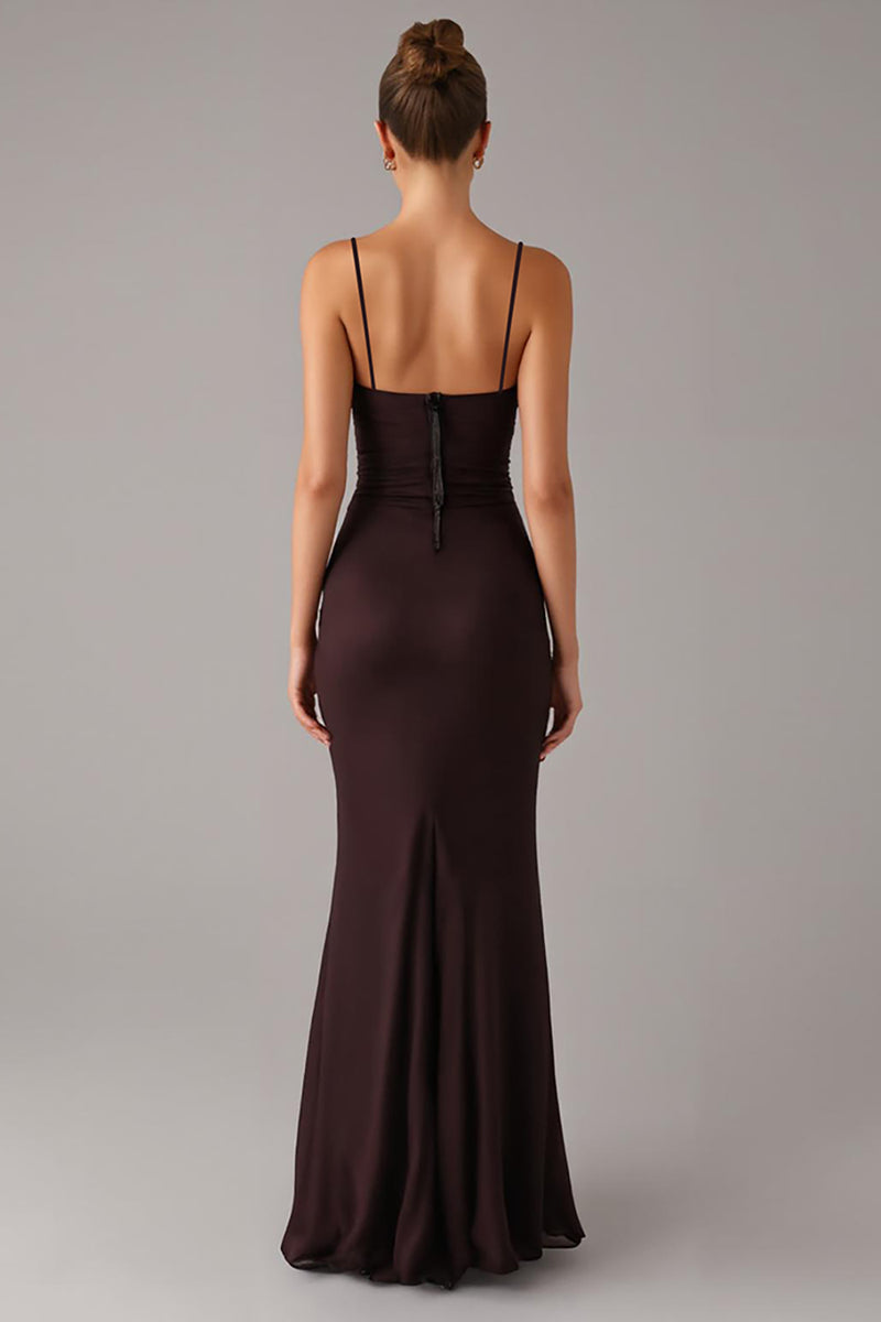 Load image into Gallery viewer, Brown Sheath Spaghetti Straps Formal Dress