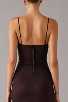 Load image into Gallery viewer, Brown Sheath Spaghetti Straps Formal Dress