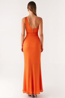 One Shoulder Orange Sheath Formal Dress