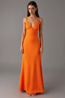 Load image into Gallery viewer, Orange Spaghetti Straps Sheath Formal Dress