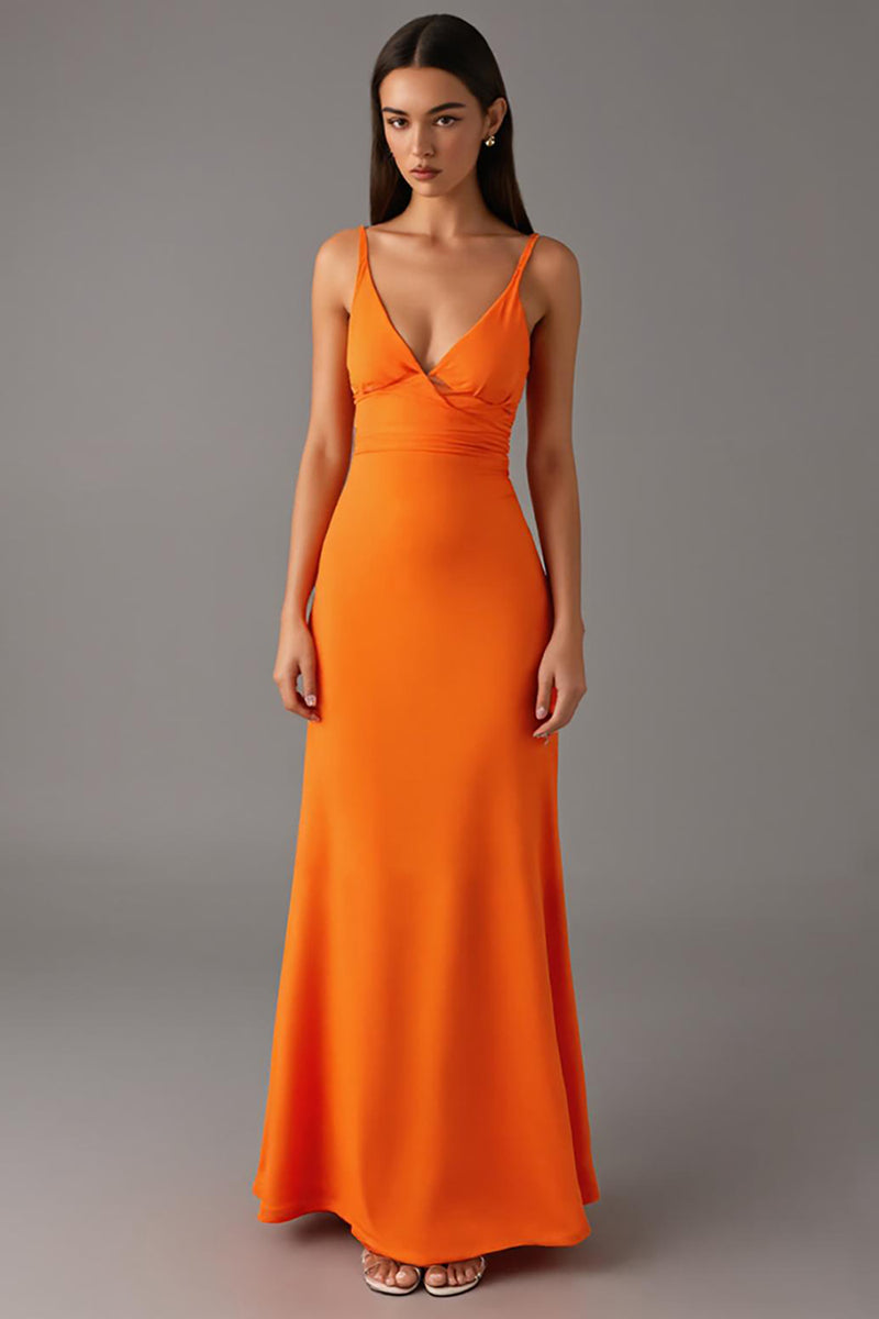 Load image into Gallery viewer, Orange Spaghetti Straps Sheath Formal Dress
