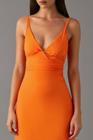 Load image into Gallery viewer, Orange Spaghetti Straps Sheath Formal Dress