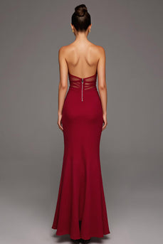 Strapless Red Cut Out Sheath Formal Dress