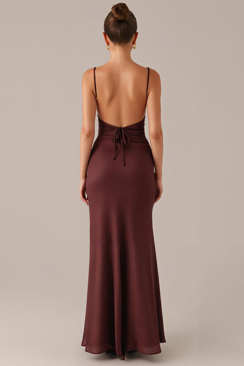Load image into Gallery viewer, Plum Spaghetti Straps Sheath Formal Dress
