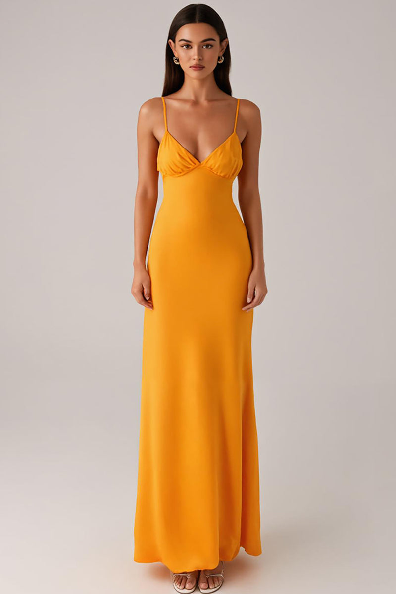 Load image into Gallery viewer, Yellow Spaghetti Straps Sheath Formal Dress