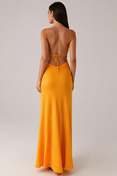 Yellow Spaghetti Straps Sheath Formal Dress