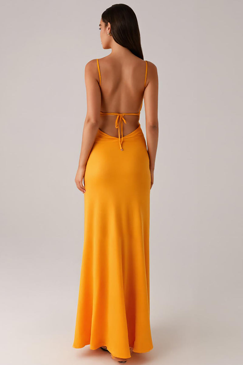 Load image into Gallery viewer, Yellow Spaghetti Straps Sheath Formal Dress