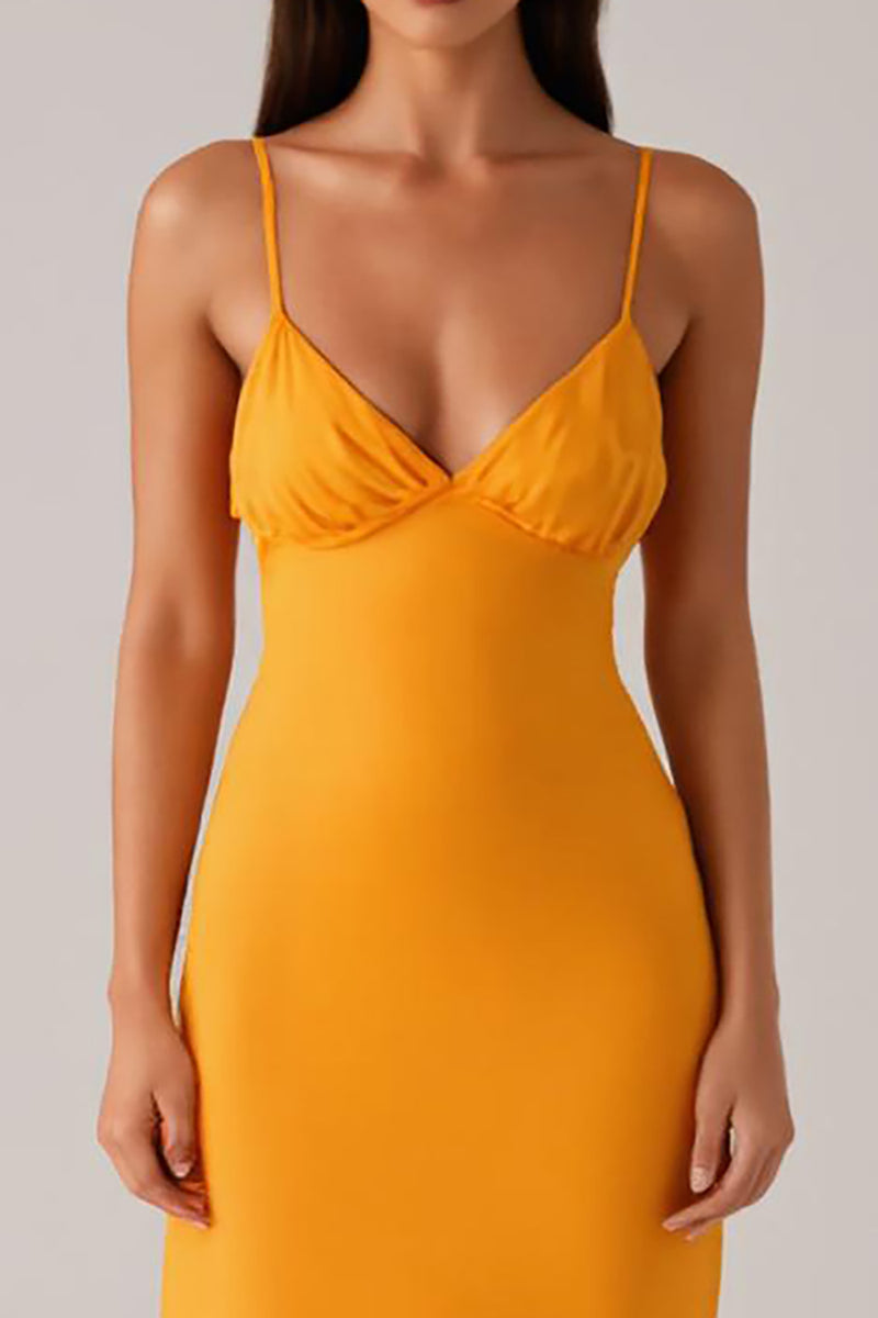 Load image into Gallery viewer, Yellow Spaghetti Straps Sheath Formal Dress