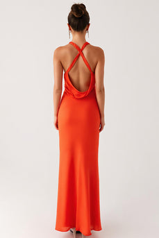 Halter Orange Sheath Formal Dress
