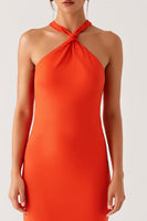 Load image into Gallery viewer, Halter Orange Sheath Formal Dress