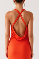 Load image into Gallery viewer, Halter Orange Sheath Formal Dress
