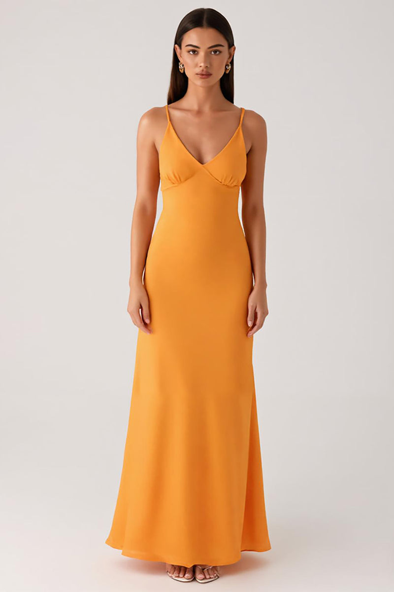 Load image into Gallery viewer, Yellow Spaghetti Straps Chiffon Formal Dress