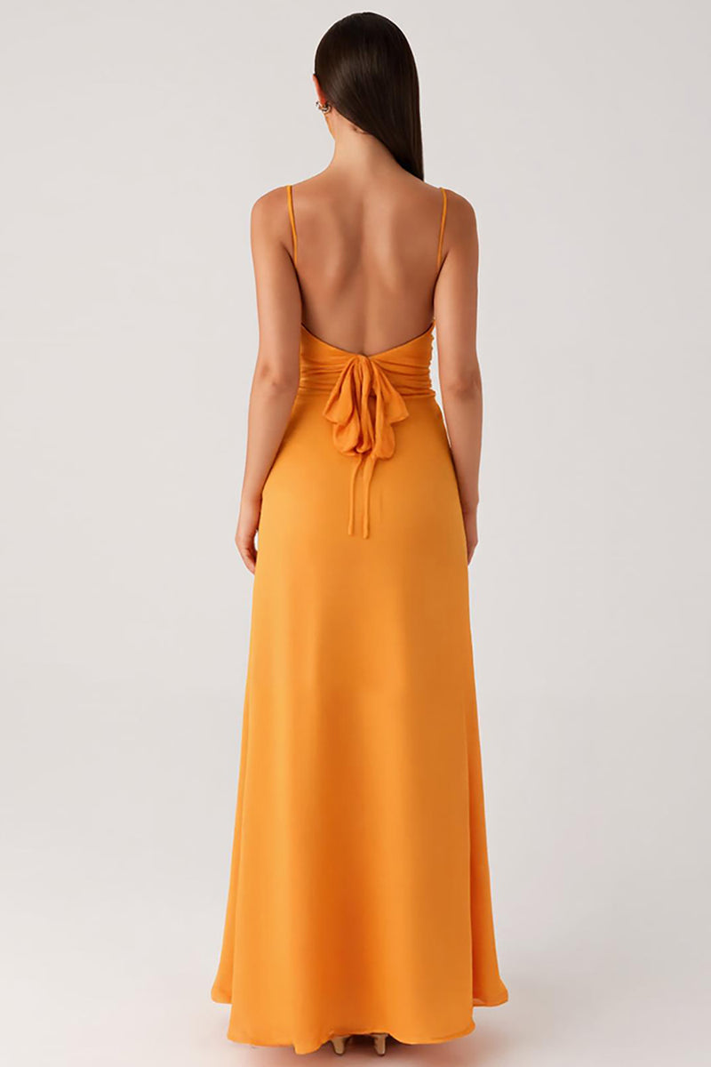 Load image into Gallery viewer, Yellow Spaghetti Straps Chiffon Formal Dress