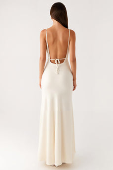 Sheath Ivory Spaghetti Straps Backless Formal Dress