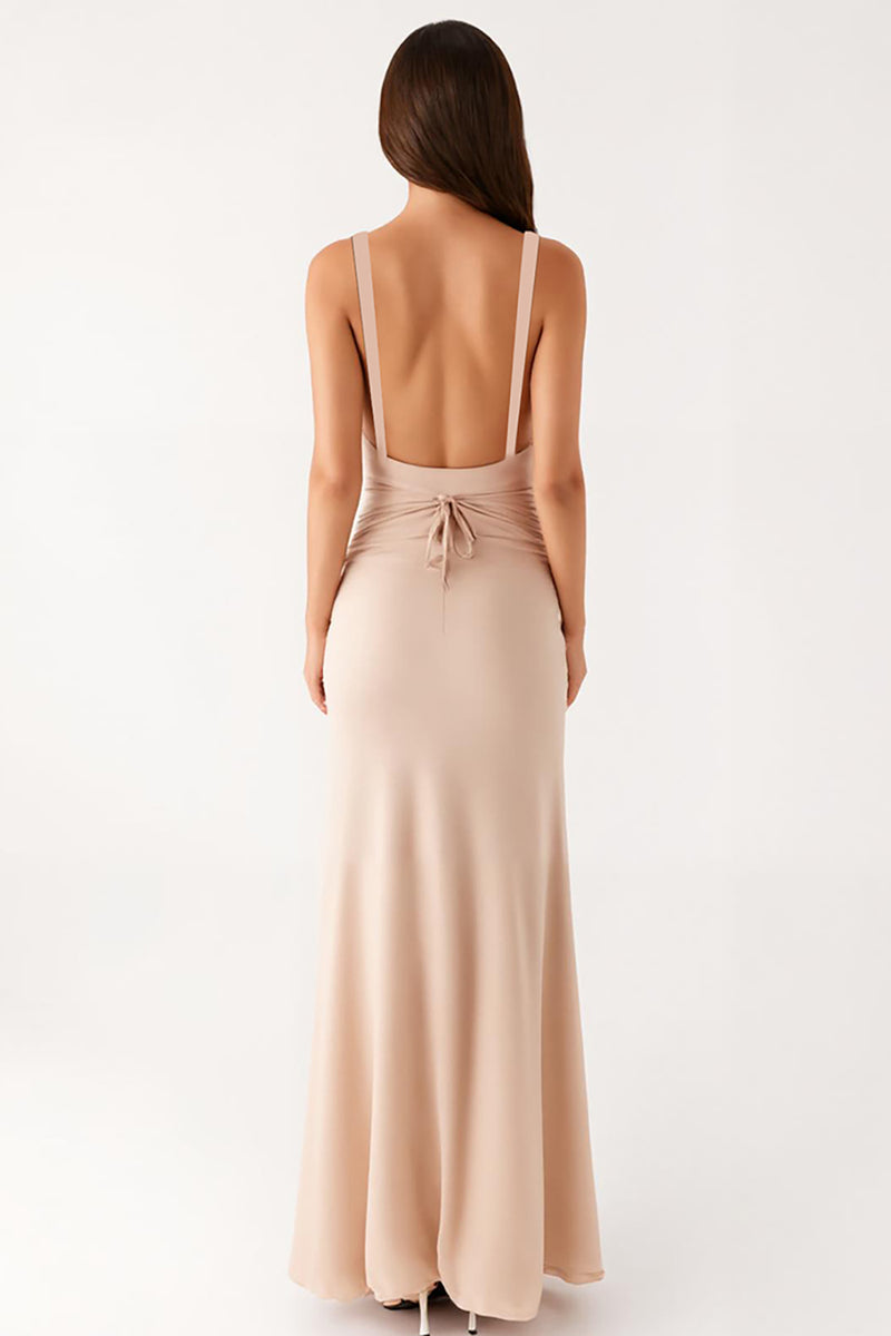 Load image into Gallery viewer, Apricot Deep V-Neck Sheath Ruched Formal Dress