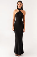 Load image into Gallery viewer, Halter Mermaid Black Tie Dress