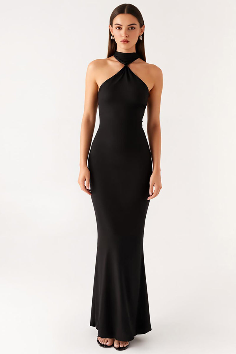Load image into Gallery viewer, Halter Mermaid Black Tie Dress