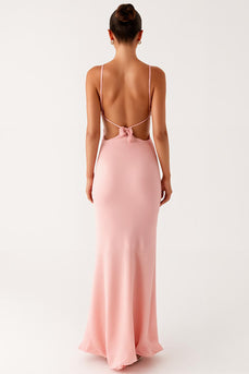 Pink Sheath Spaghetti Straps Chiffon Formal Dress