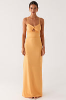 Load image into Gallery viewer, Yellow Cut Out Spaghetti Straps Sheath Formal Dress