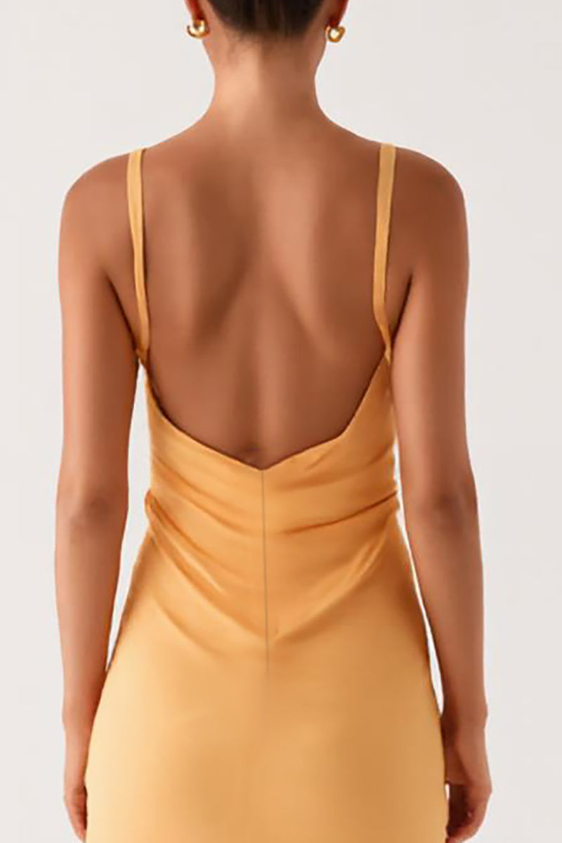 Load image into Gallery viewer, Yellow Cut Out Spaghetti Straps Sheath Formal Dress