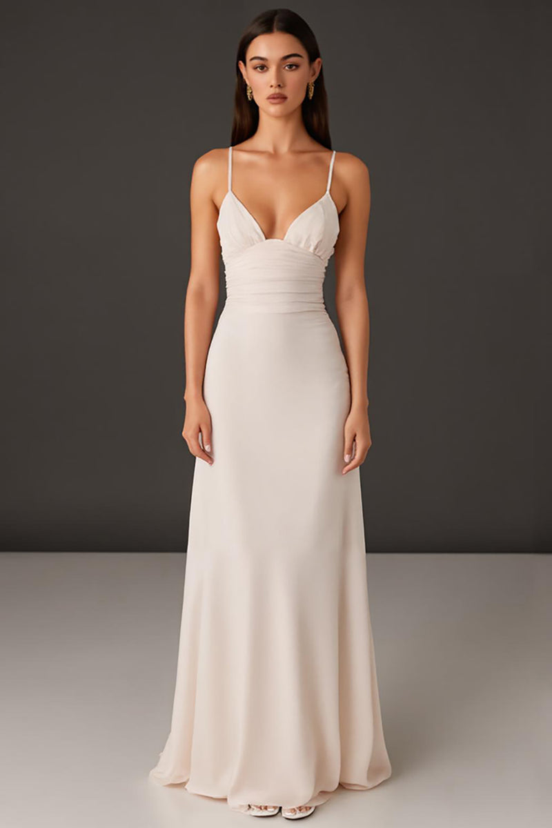 Load image into Gallery viewer, Ivory Sheath Spaghetti Straps Formal Dress