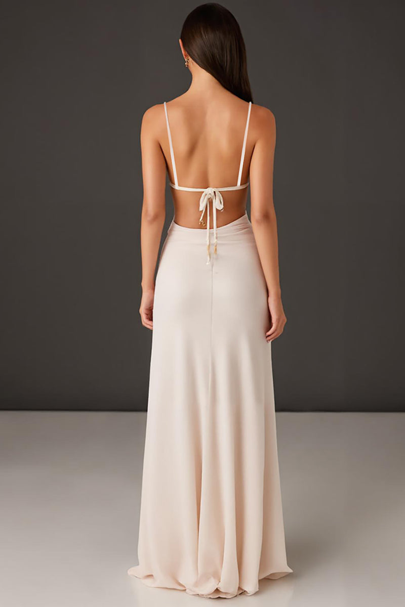 Load image into Gallery viewer, Ivory Sheath Spaghetti Straps Formal Dress