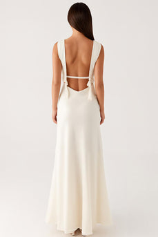 Ivory V-Neck Backless Sheath Formal Dress