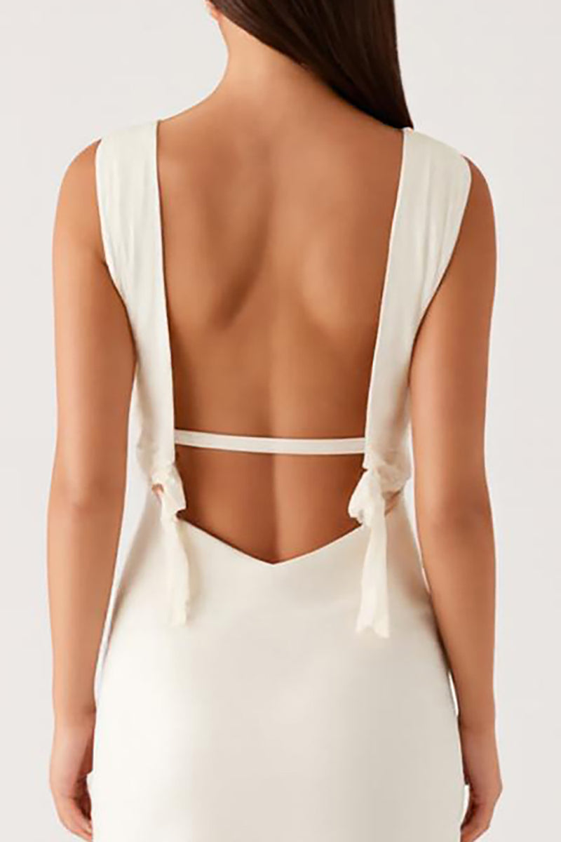 Load image into Gallery viewer, Ivory V-Neck Backless Sheath Formal Dress
