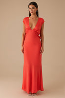 Load image into Gallery viewer, Orange V-Neck Chiffon Sheath Formal Dress