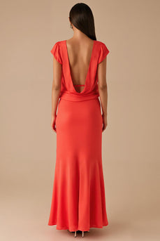 Orange V-Neck Chiffon Sheath Formal Dress