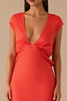 Load image into Gallery viewer, Orange V-Neck Chiffon Sheath Formal Dress