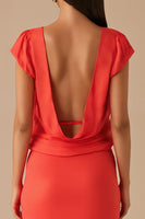 Load image into Gallery viewer, Orange V-Neck Chiffon Sheath Formal Dress