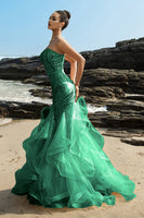 Load image into Gallery viewer, Strapless Mermaid Champagne Sequin Evening Dress with Ruffles