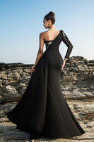 Load image into Gallery viewer, Black Sequin Mermaid One-Shoulder Evening Dress with Slit