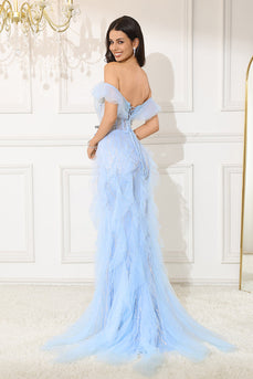 Off The Shoulder Light Blue Mermaid Corset Long Evening Dress