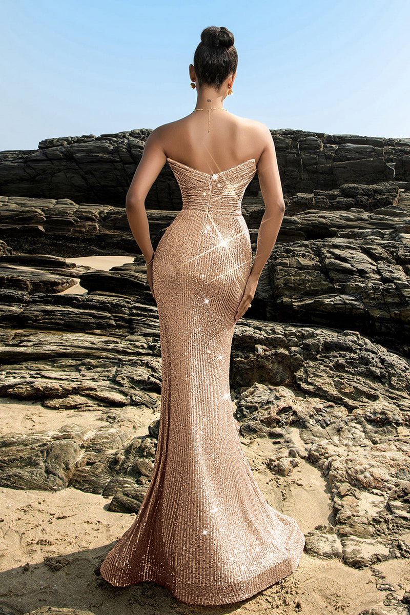 Load image into Gallery viewer, Shimmering Strapless Black Mermaid Evening Dress with Sequins