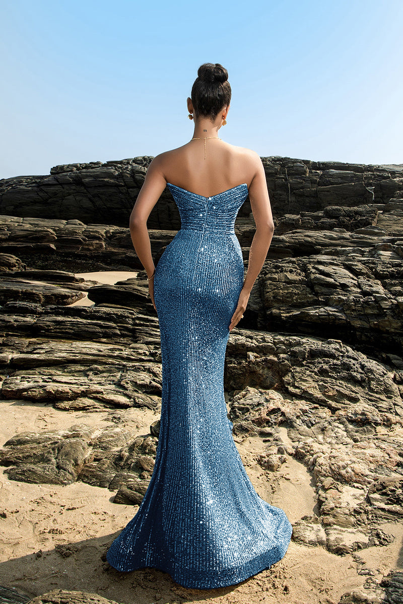 Load image into Gallery viewer, Shimmering Strapless Black Mermaid Evening Dress with Sequins