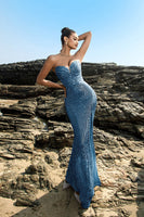 Load image into Gallery viewer, Shimmering Strapless Black Mermaid Evening Dress with Sequins