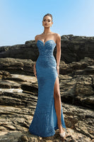 Load image into Gallery viewer, Shimmering Strapless Black Mermaid Evening Dress with Sequins