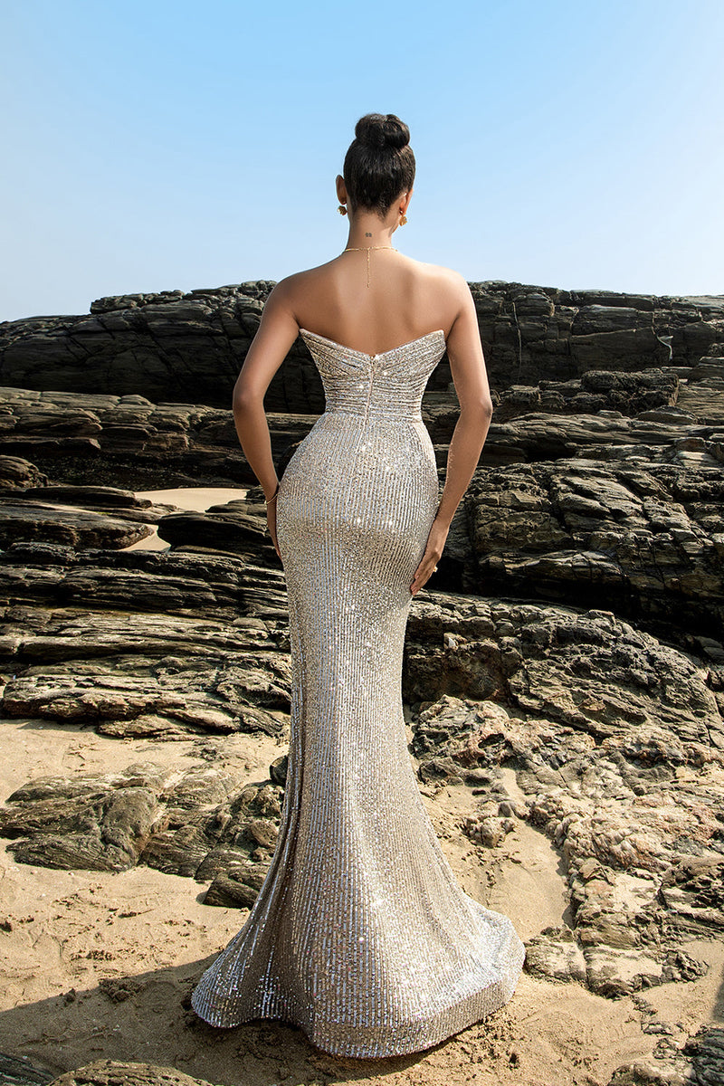 Load image into Gallery viewer, Shimmering Strapless Black Mermaid Evening Dress with Sequins