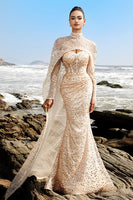Load image into Gallery viewer, Champagne Off The Shoulder Mermaid Corset Evening Dress
