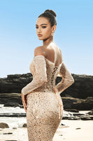 Load image into Gallery viewer, Champagne Off The Shoulder Mermaid Corset Evening Dress