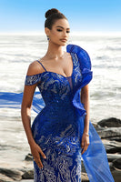 Load image into Gallery viewer, Glitter Royal Blue Mermaid Evening Dress with Streamer