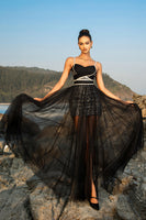 Load image into Gallery viewer, Black Spaghetti Strap Sequin A Line Evening dress