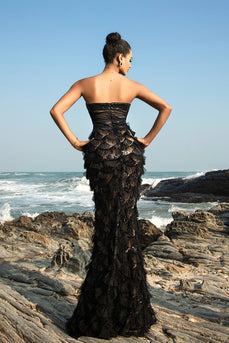 Black Strapless Ruffled Mermaid Evening dress